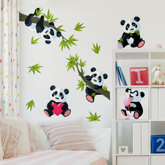 Wandtattoo Panda Bär Pandabären Set Herz