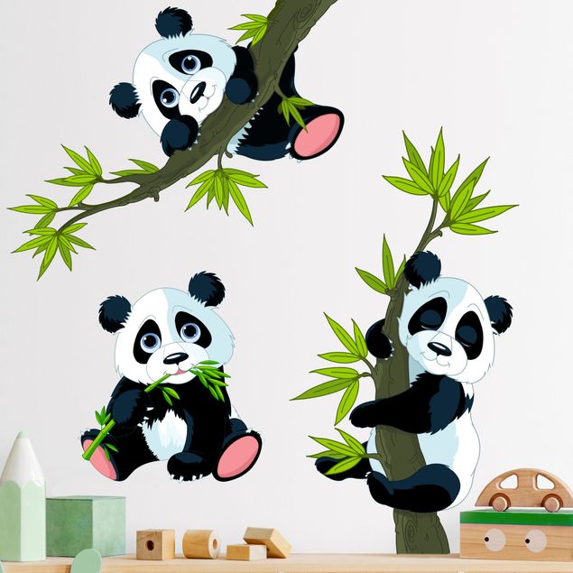 Wandtattoo Pandabären Set Herz Kinder Zimmer Tiere Baby 3D Wandsticker Aufkleber 