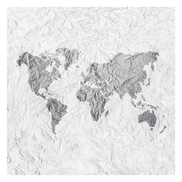 Design Tapete Papier Weltkarte Weiß Grau