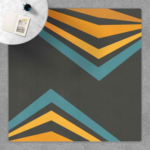 Teppich abstrakt Parallelecken in Gelb und Blau