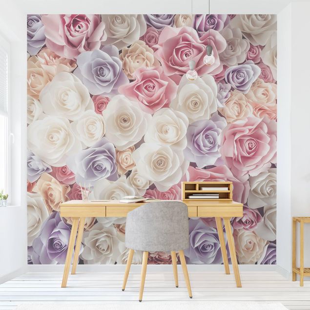 Romantische Schlafzimmer Tapete Pastell Paper Art Rosen