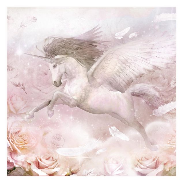 Wandtapete Design Pegasus Einhorn mit Rosen