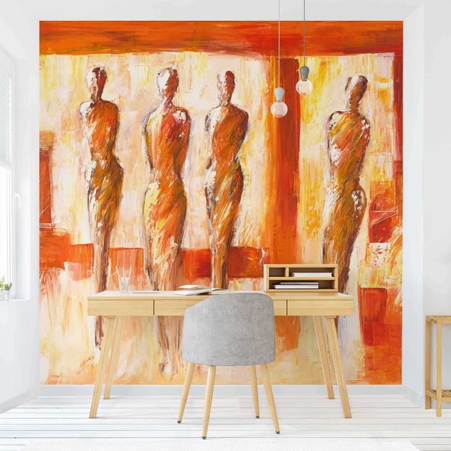 Fototapete abstrakt Vier Figuren in Orange