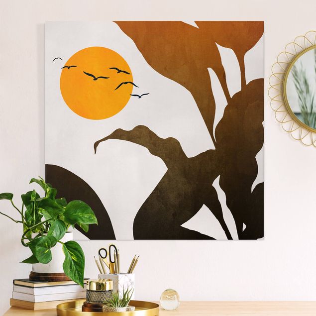 Wandbilder XXL Pflanzenwelt mit gelber Sonne