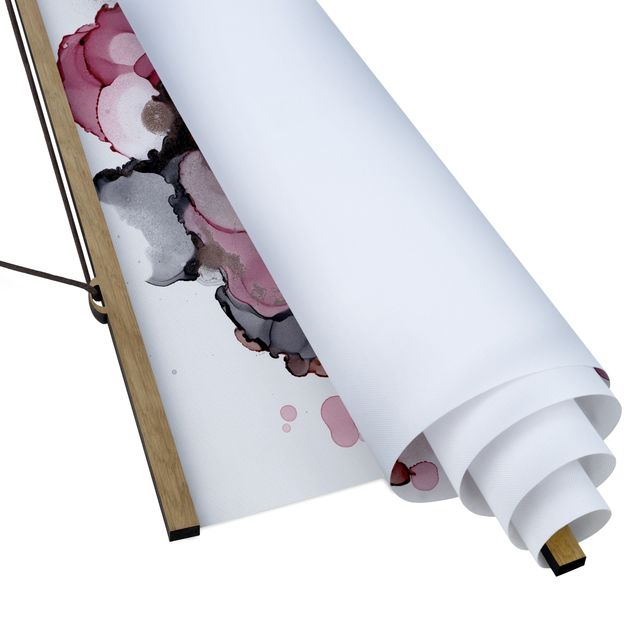 Stoffbild mit Posterleisten - Pink-Beige Tropfen mit Roségold - Querformat 2:1