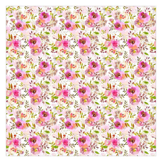 Tapeten Muster Pinke Aquarell Blumen