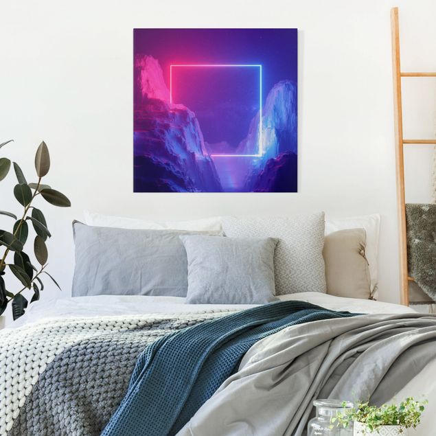 Wandbilder Wohnzimmer modern Quadratisches Neonlicht