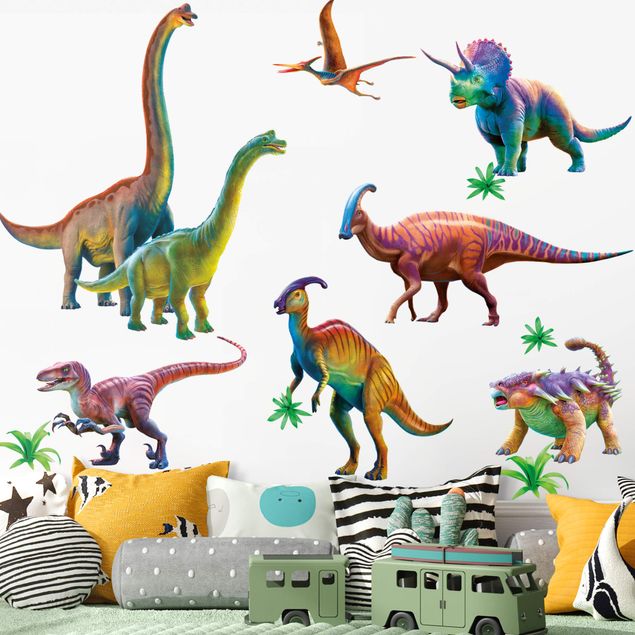 Dino Wandtattoo Regenbogen Dinosaurier Set
