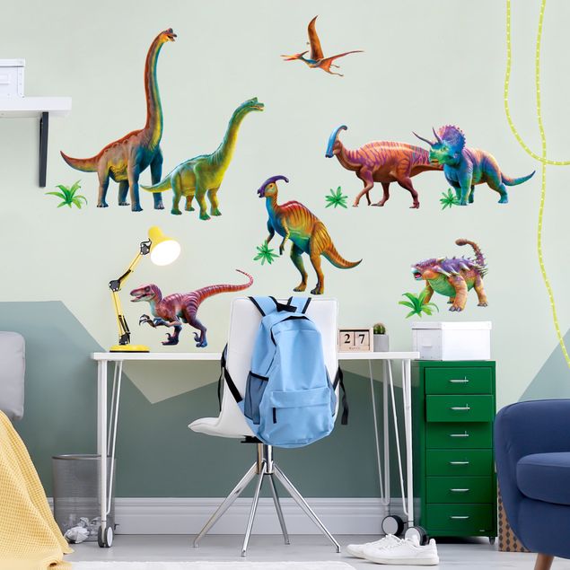 Wandtattoo - Regenbogen Dinosaurier Set
