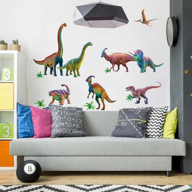 Wandaufkleber Regenbogen Dinosaurier Set