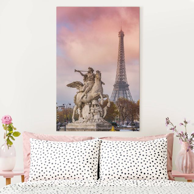 Leinwand Bilder XXL Reiterstatue vor Eiffelturm