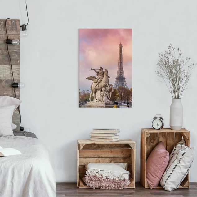 Paris Leinwand Reiterstatue vor Eiffelturm
