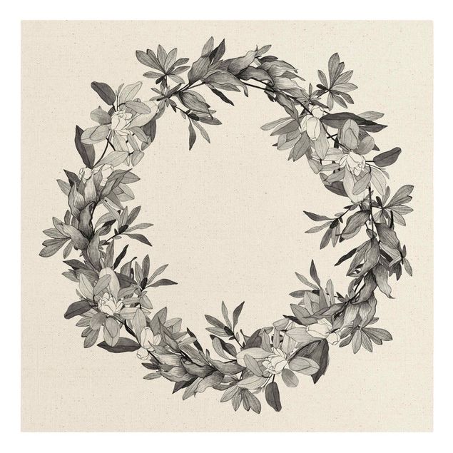 Leinwandbild Natur - Romantischer Blütenkranz Grau - Quadrat 1:1