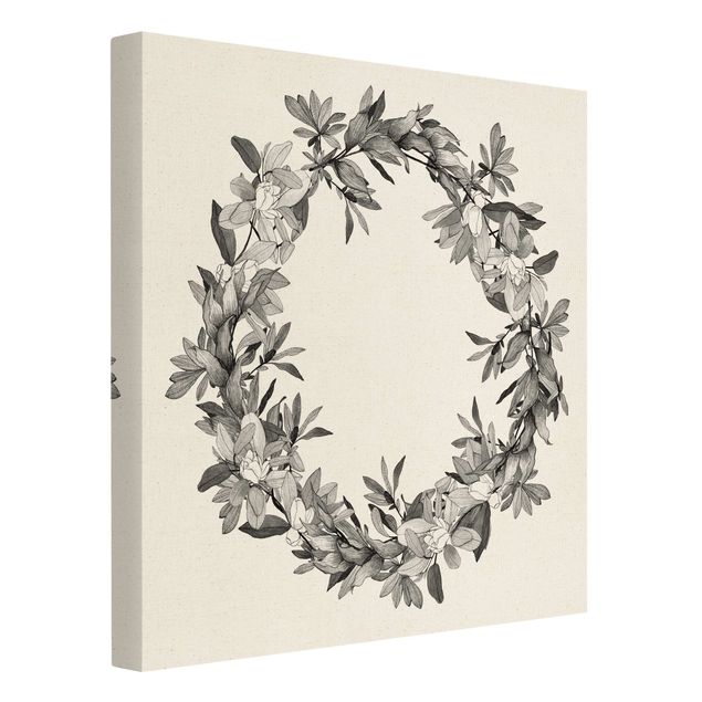 Leinwandbild Natur - Romantischer Blütenkranz Grau - Quadrat 1:1