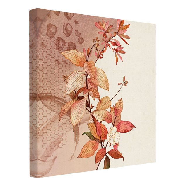 Leinwandbild Natur - Romantisches Blütenaquarell mit Textur - Quadrat 1:1