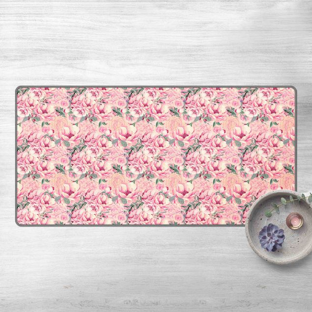 Moderner Teppich Rosa Blütentraum Pastell Rosen in Aquarell