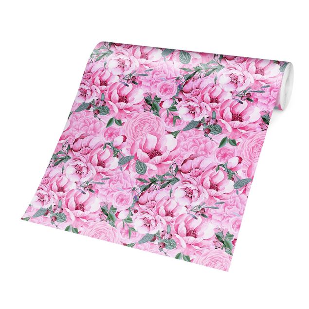 Tapeten mit Muster Rosa Blütentraum Pastell Rosen in Aquarell