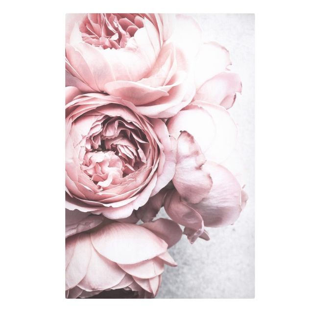Moderne Leinwandbilder Wohnzimmer Rosa Pfingstrosenblüten Shabby Pastell