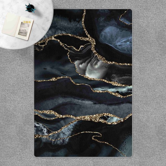Teppich abstrakt Schwarz mit Glitzer Gold