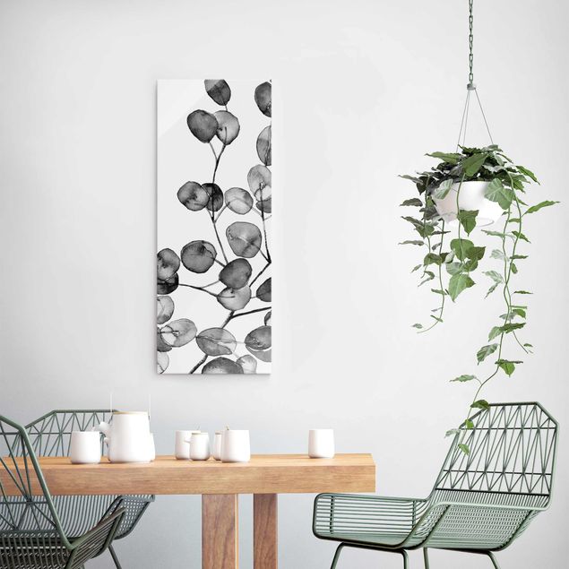 Glasbilder Pflanzen Schwarz Weiß Aquarell Eukalyptuszweig
