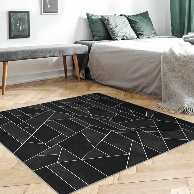 Teppich abstrakt Schwarz Weiß Geometrie Aquarell