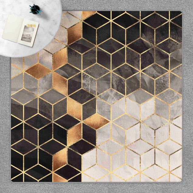 Moderne Teppiche Schwarz Weiß goldene Geometrie