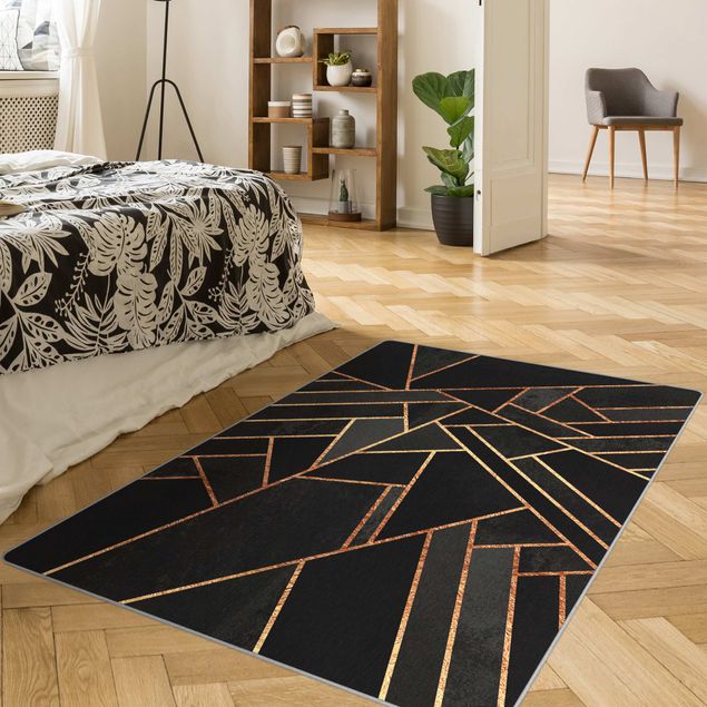 Teppich abstrakt Schwarze Dreiecke Gold
