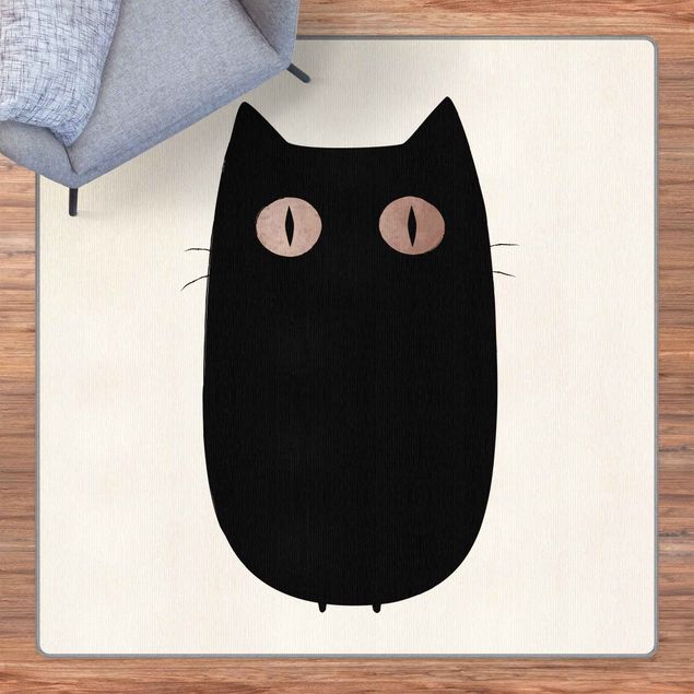 Teppich schwarz-weiß Schwarze Katze Illustration