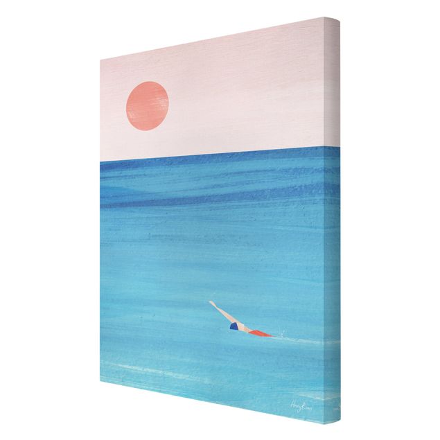 Leinwandbild Kunstdruck Schwimmer bei Sonnenuntergang