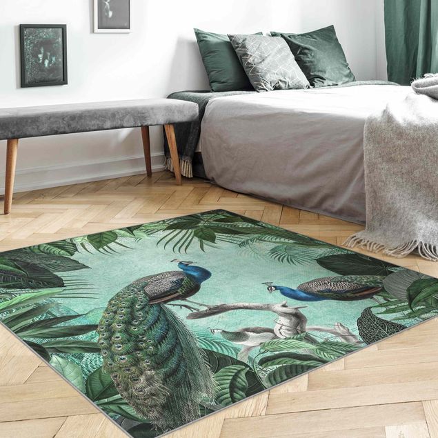 Teppich Dschungel Shabby Chic Collage - Edler Pfau
