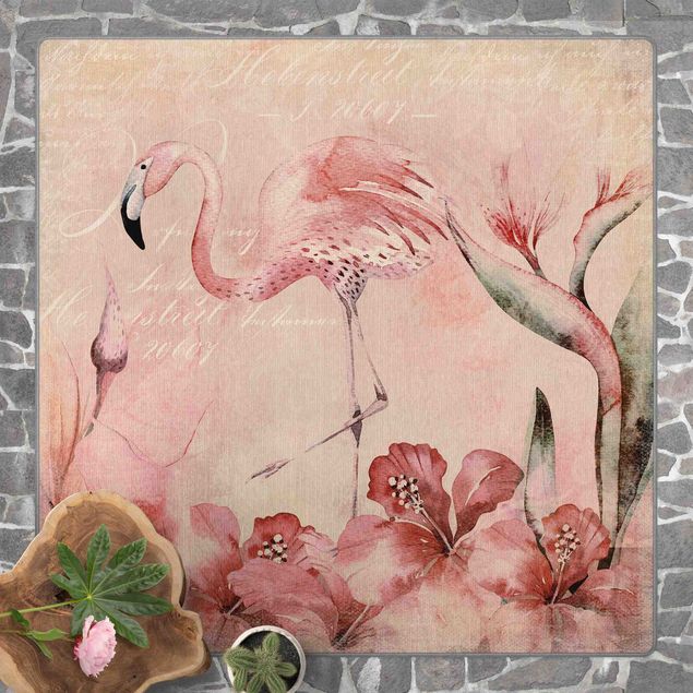 Teppich Blumen Shabby Chic Collage - Flamingo