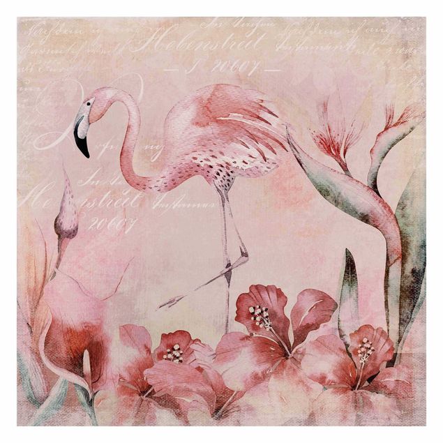 Fototapete Vintage Shabby Chic Collage - Flamingo
