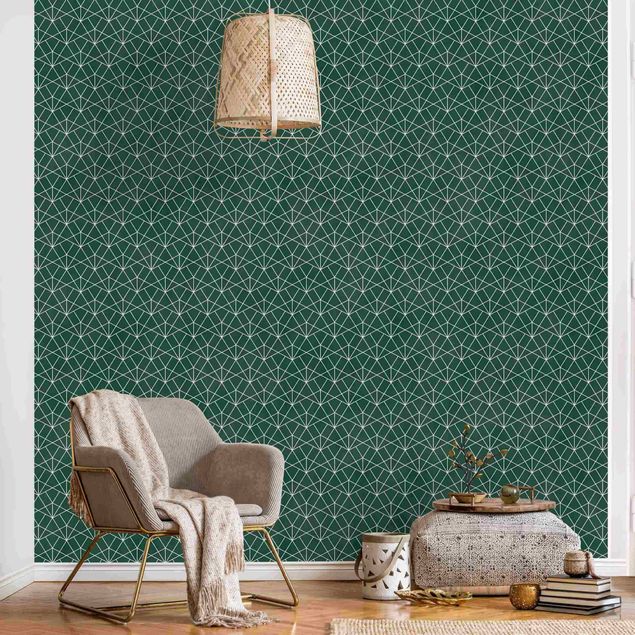 Geometrische Muster Tapete Smaragd Art Deco Linienmuster