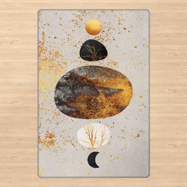 Moderne Teppiche Sonne und Mond in Goldglanz