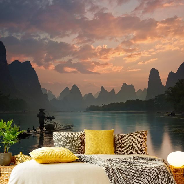 Wandtapete Design Sonnenaufgang über chinesischem Fluss