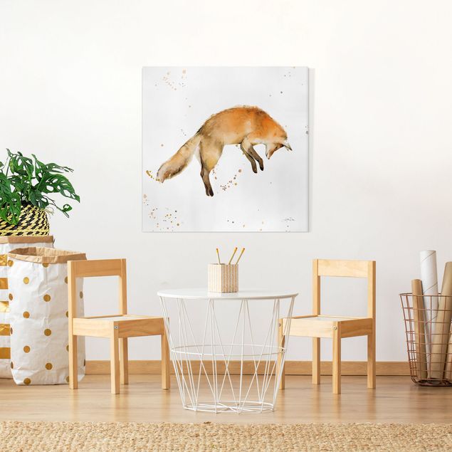 Leinwandbild Kunstdruck Springender Fuchs