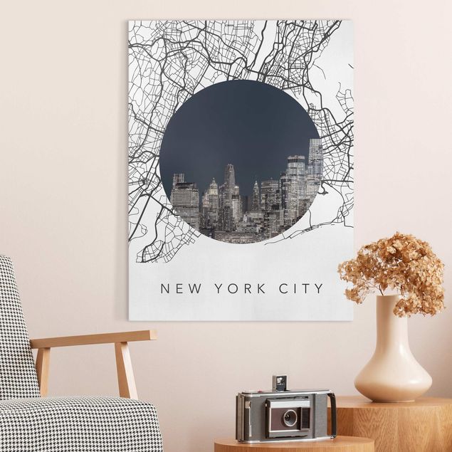 Leinwandbild - Stadtplan Collage New York City - Hochformat 3:4