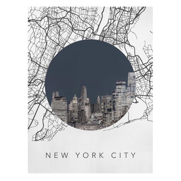 Leinwandbild - Stadtplan Collage New York City - Hochformat 3:4