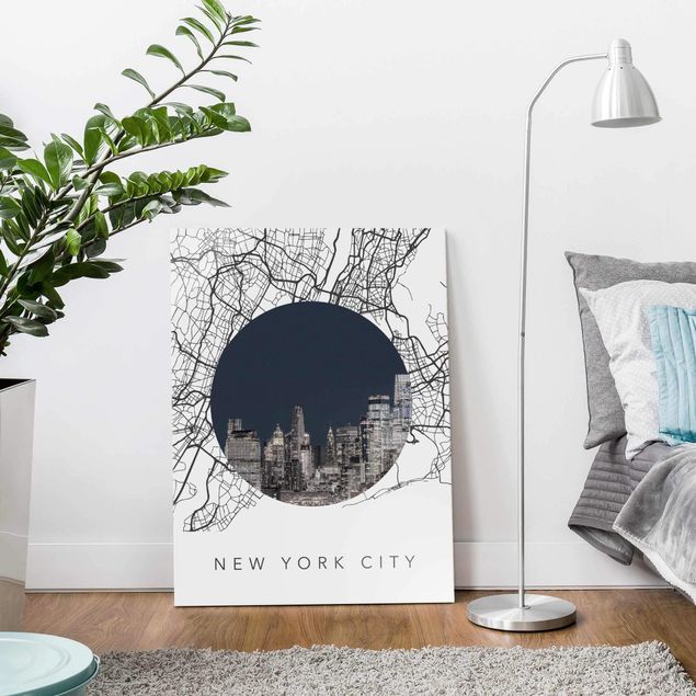 XXL Glasbilder Stadtplan Collage New York City