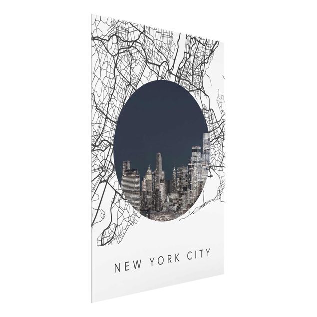 Glasbild Spruch Stadtplan Collage New York City