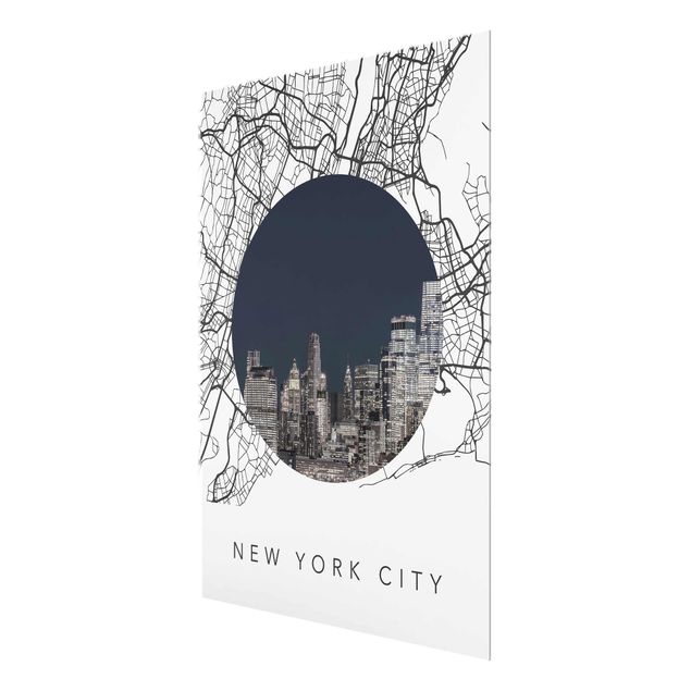 Bilder auf Glas Stadtplan Collage New York City