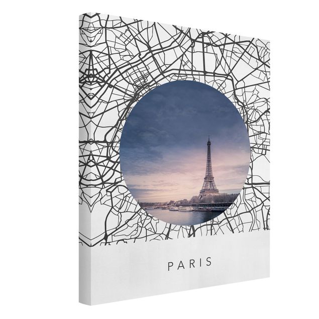 Leinwandbild Kunstdruck Stadtplan Collage Paris