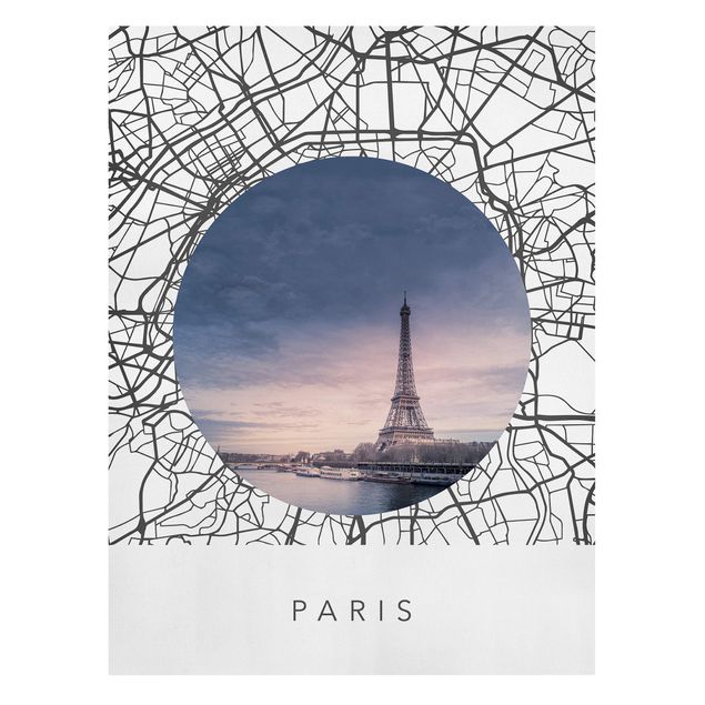 Leinwandbild - Stadtplan Collage Paris - Hochformat 3:4