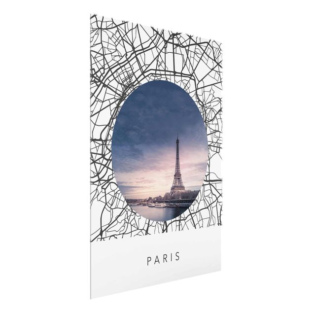 Glasbild Spruch Stadtplan Collage Paris