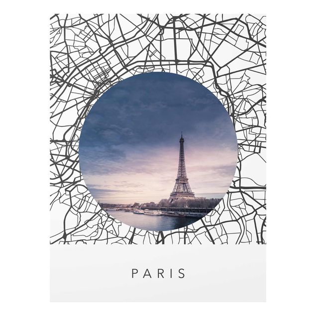 Schöne Wandbilder Stadtplan Collage Paris