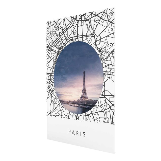 Bilder auf Glas Stadtplan Collage Paris