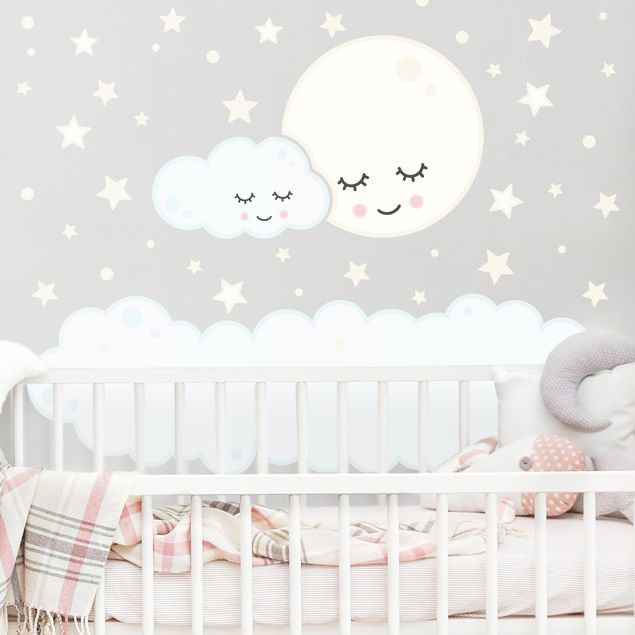 Liebe Wandtattoo Sterne Mond Wolke mit schlafenden Augen
