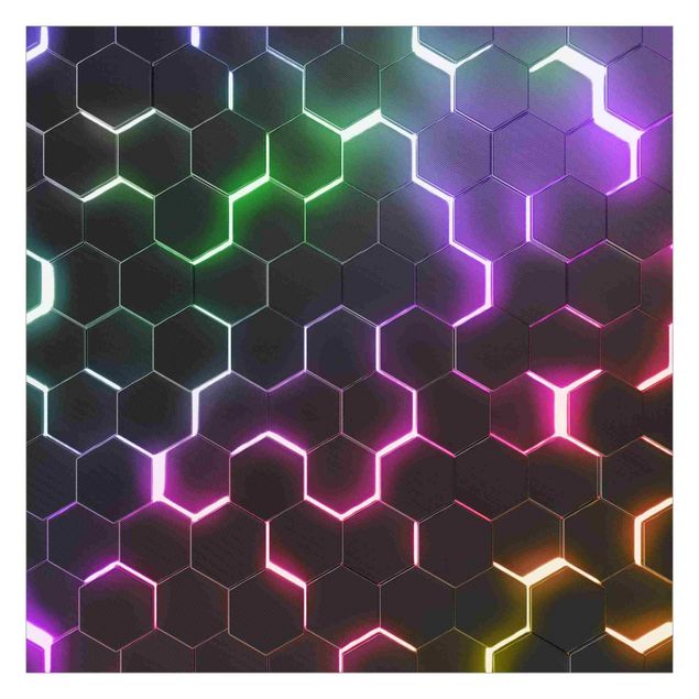 Wandtapete Design Strukturierte Hexagone mit Neonlicht