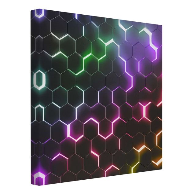 Bilder auf Leinwand Strukturierte Hexagone mit Neonlicht
