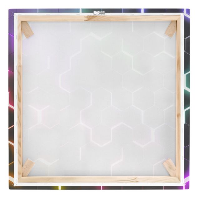 Leinwandbild - Strukturierte Hexagone mit Neonlicht - Quadrat - 1:1